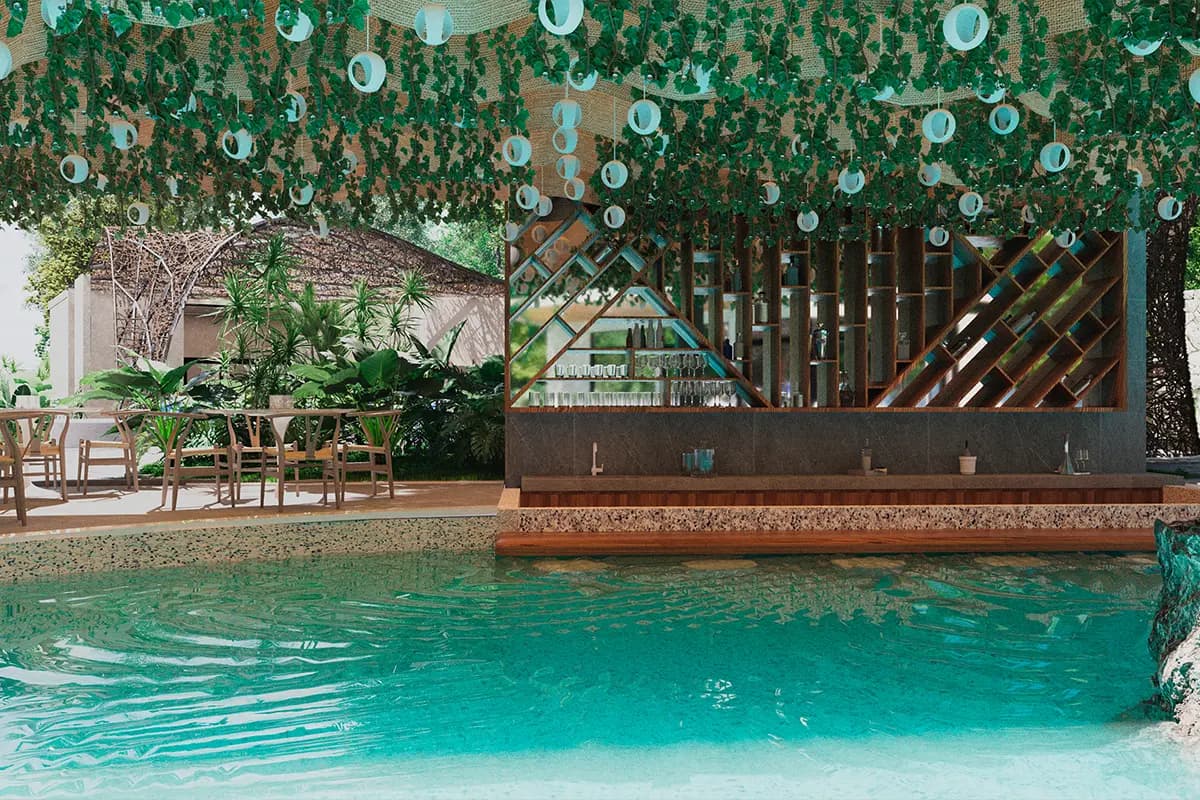 Spa con flores colgantes